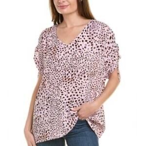 Cabi Seaside Cheetah Print Short Sleeve V-Neck Blouse Women's Medium